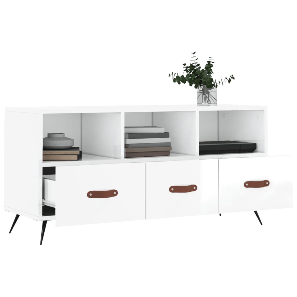 Berkfield TV Cabinet High Gloss White 102x36x50 cm Engineered Wood