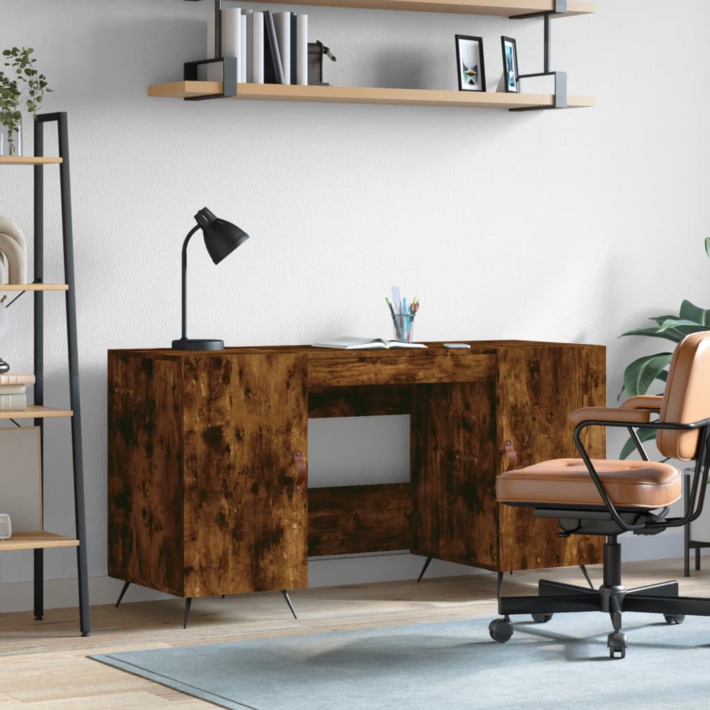 Berkfield Desk Smoked Oak 140x50x75 cm Engineered Wood
