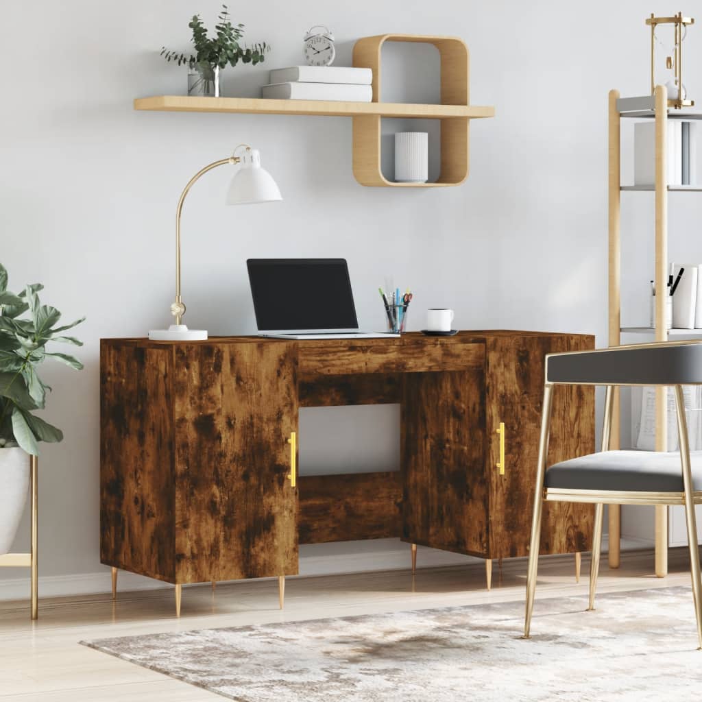 Berkfield Desk Smoked Oak 140x50x75 cm Engineered Wood