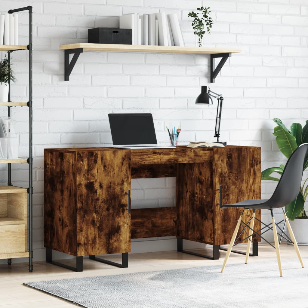 Berkfield Desk Smoked Oak 140x50x75 cm Engineered Wood