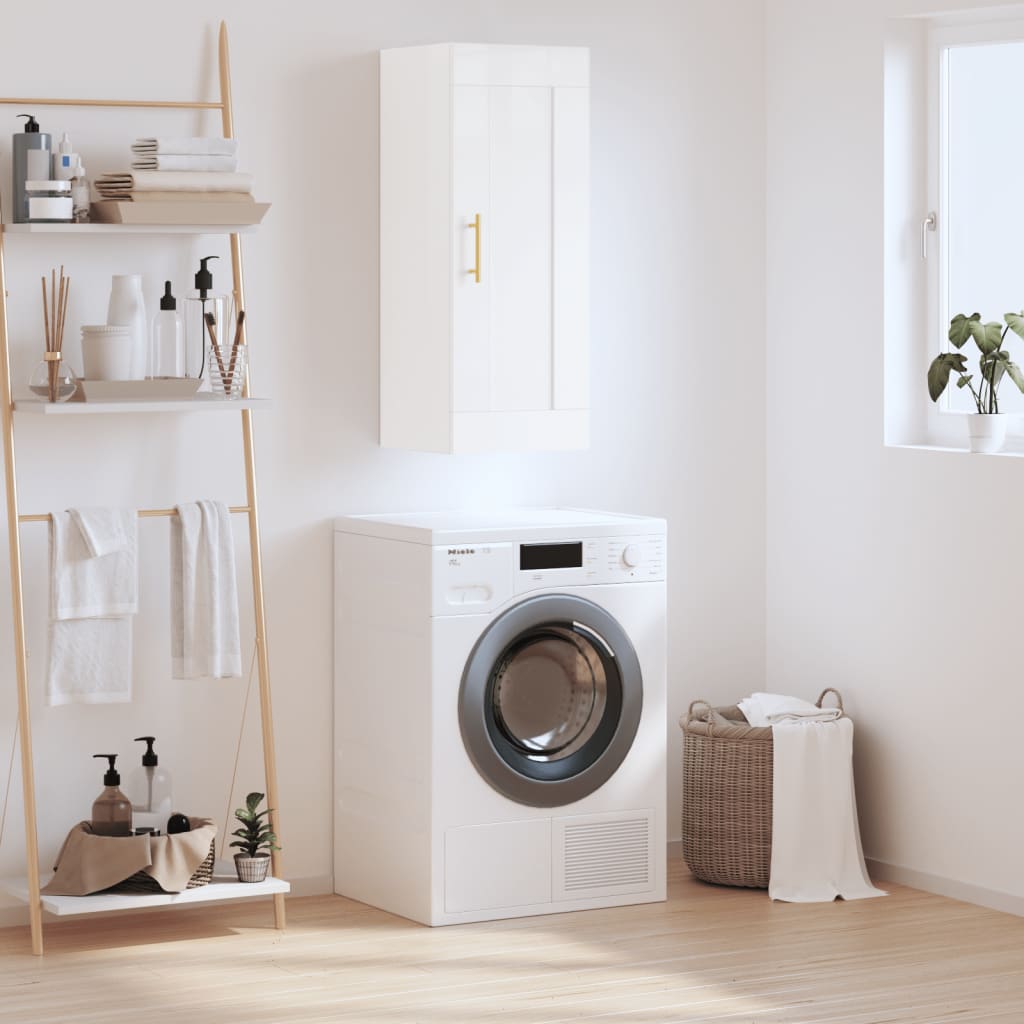 Berkfield Wall Mounted Cabinet High Gloss White 34.5x34x90 cm Engineered Wood