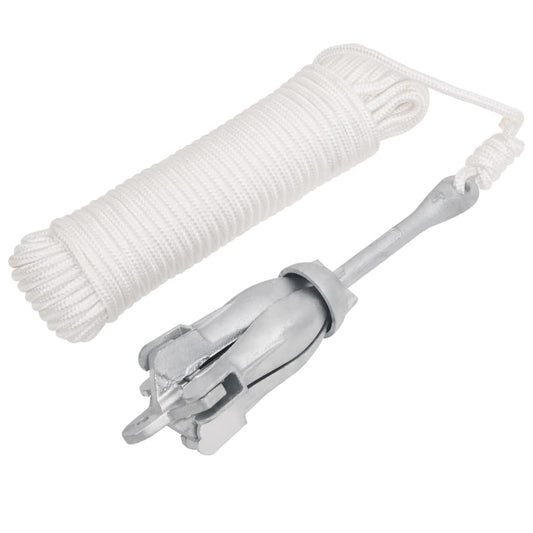 Berkfield Folding Anchor with Rope Silver 3.2 kg Malleable Iron