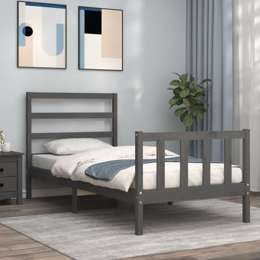 Berkfield Bed Frame with Headboard Grey Small Single Solid Wood