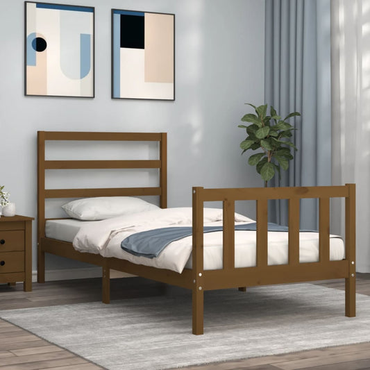 Berkfield Bed Frame with Headboard Honey Brown 90x190 cm Solid Wood