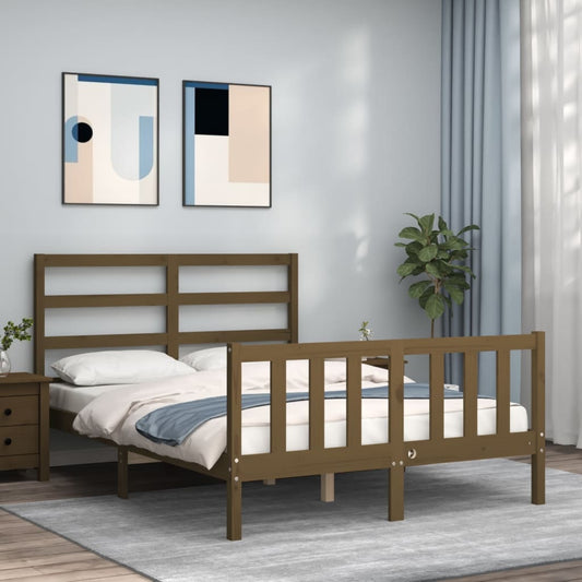 Berkfield Bed Frame with Headboard Honey Brown Small Double Solid Wood