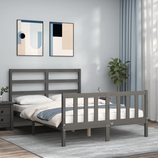Berkfield Bed Frame with Headboard Grey Double Solid Wood
