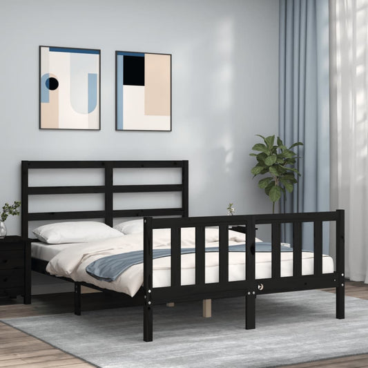Berkfield Bed Frame with Headboard Black Double Solid Wood