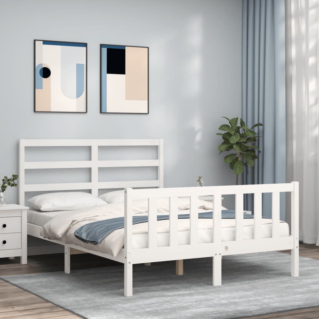 Berkfield Bed Frame with Headboard White 140x190 cm Solid Wood
