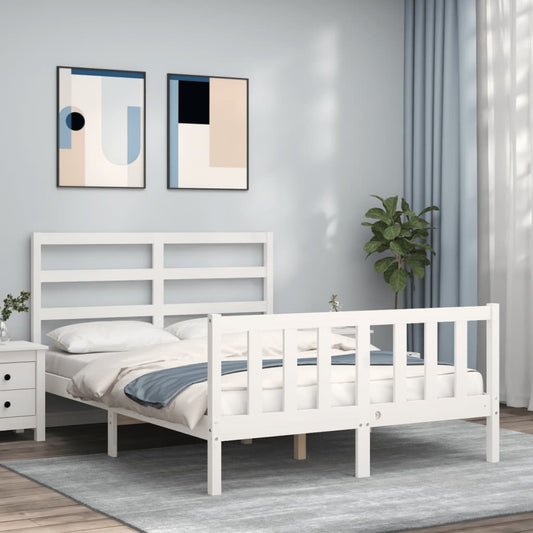 Berkfield Bed Frame with Headboard White 140x190 cm Solid Wood