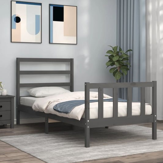 Berkfield Bed Frame with Headboard Grey 90x200 cm Solid Wood