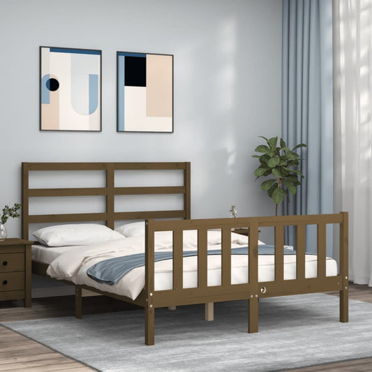 Berkfield Bed Frame with Headboard Honey Brown 140x200 cm Solid Wood