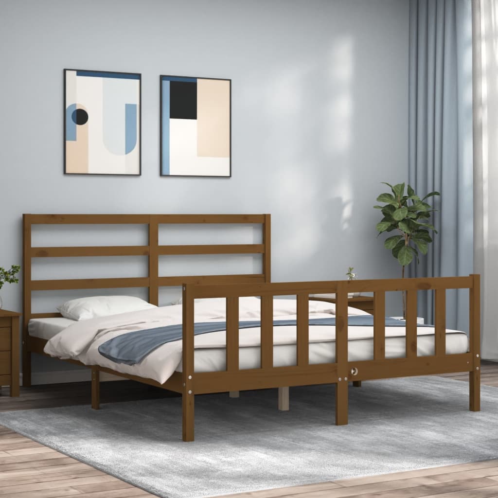Berkfield Bed Frame with Headboard Honey Brown King Size Solid Wood