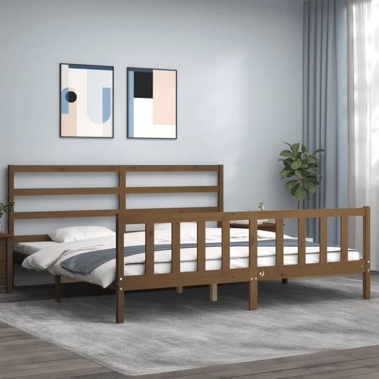 Berkfield Bed Frame with Headboard Honey Brown 180x200 cm Solid Wood