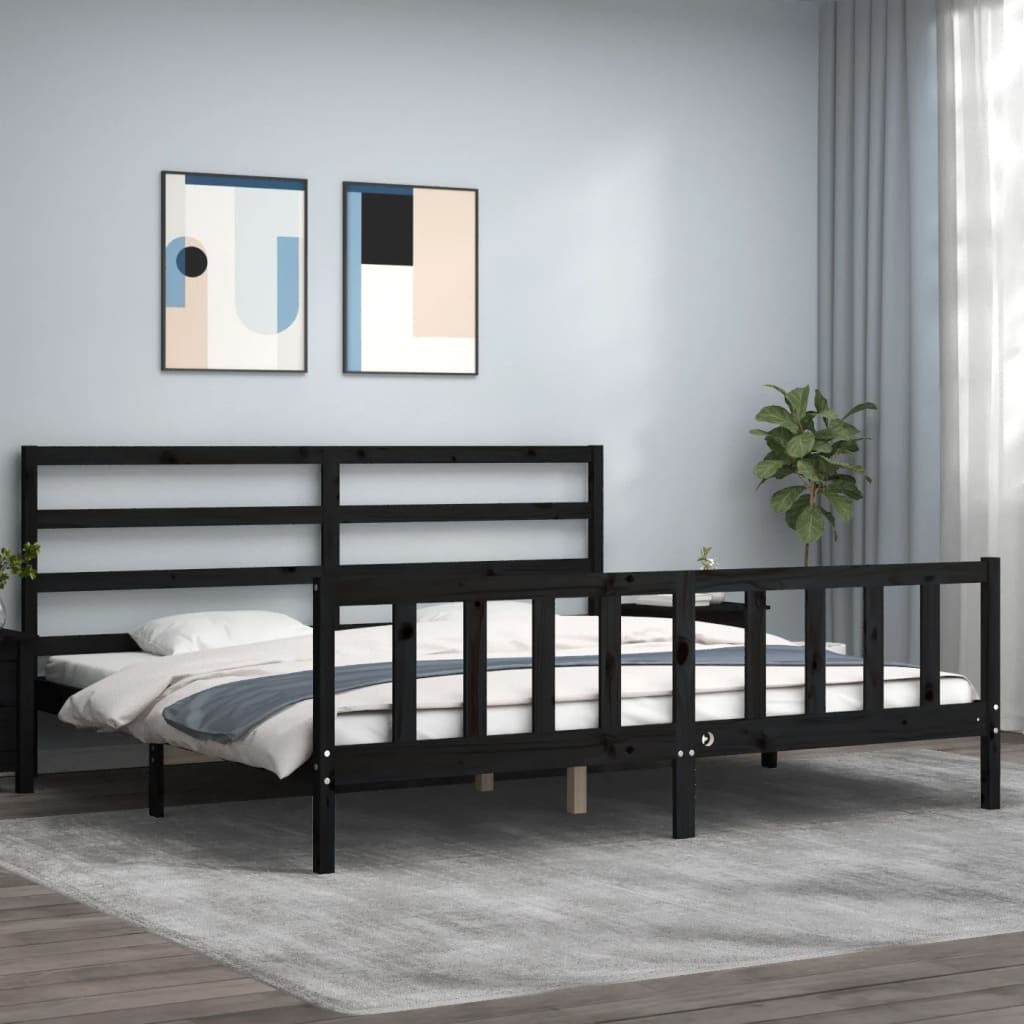 Berkfield Bed Frame with Headboard Black 180x200 cm Solid Wood