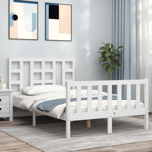 Berkfield Bed Frame with Headboard White Small Double Solid Wood