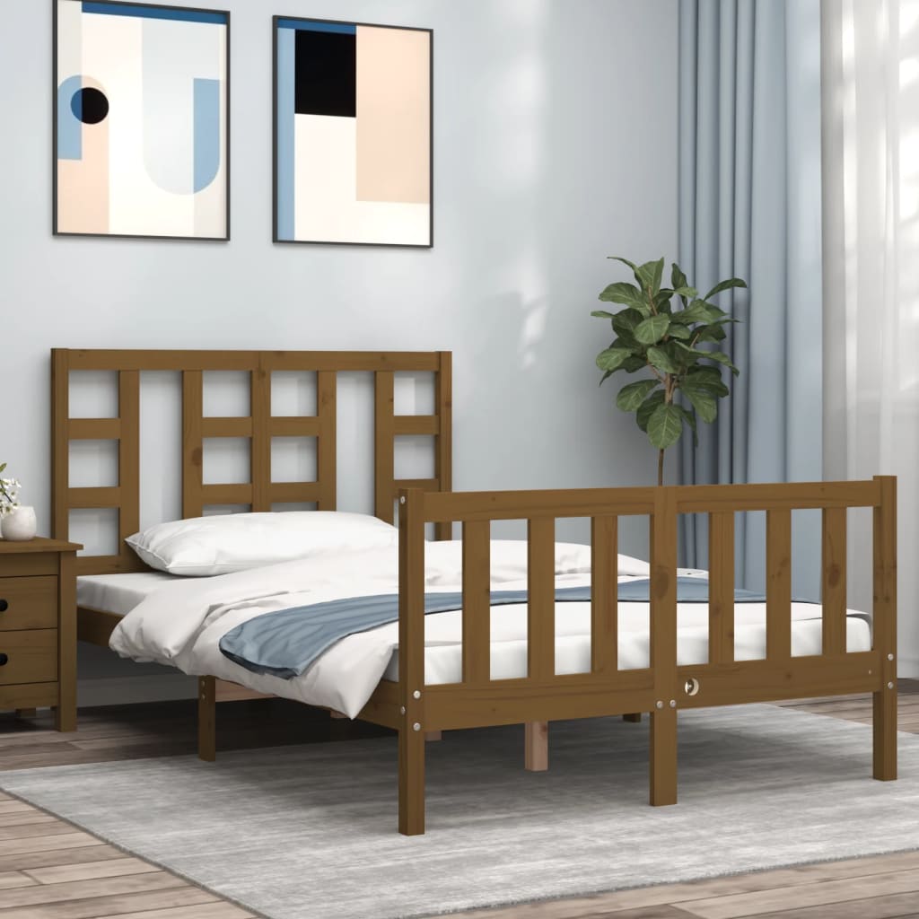 Berkfield Bed Frame with Headboard Honey Brown Small Double Solid Wood