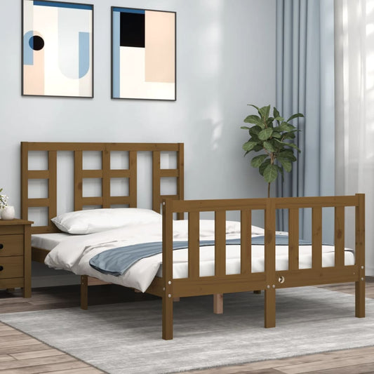 Berkfield Bed Frame with Headboard Honey Brown Small Double Solid Wood