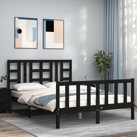 Berkfield Bed Frame with Headboard Black Double Solid Wood