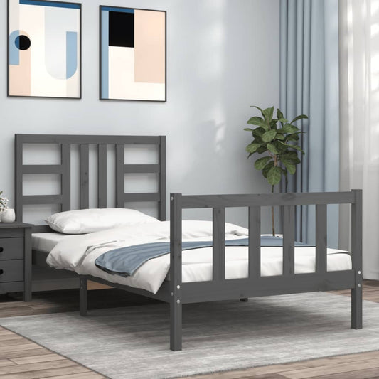 Berkfield Bed Frame with Headboard Grey 90x200 cm Solid Wood
