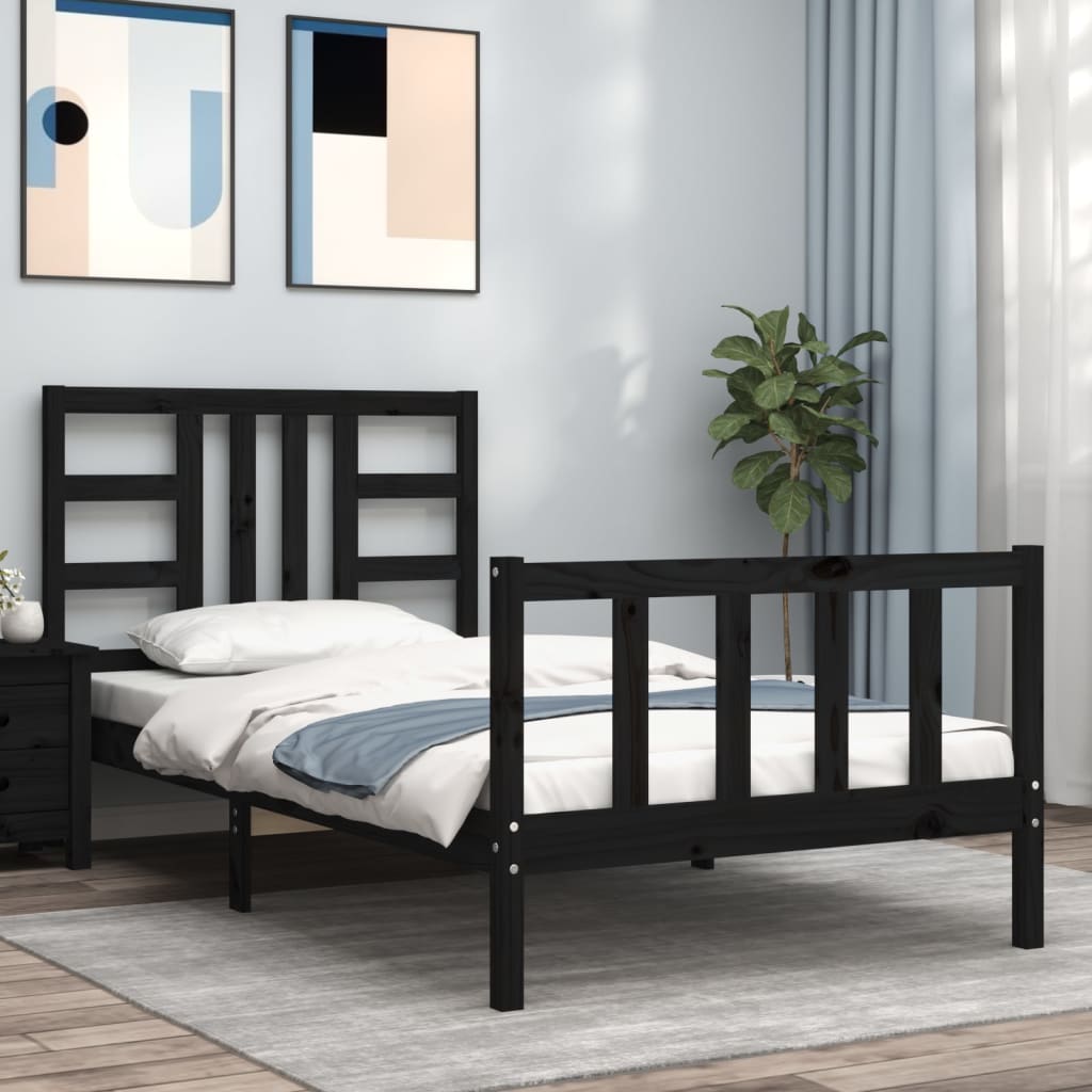 Berkfield Bed Frame with Headboard Black 90x200 cm Solid Wood