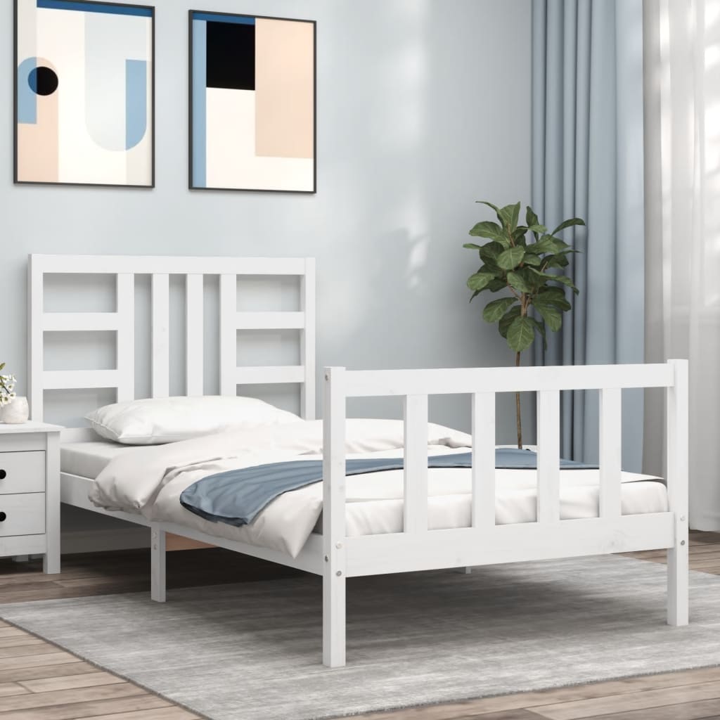 Berkfield Bed Frame with Headboard White 100x200 cm Solid Wood