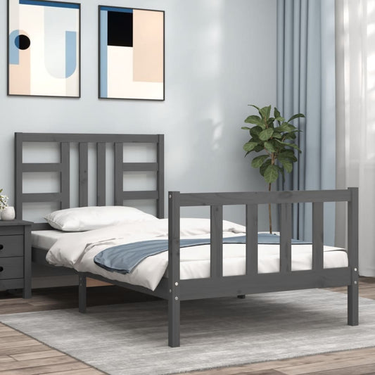 Berkfield Bed Frame with Headboard Grey 100x200 cm Solid Wood