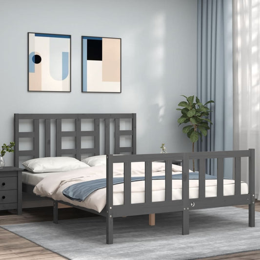 Berkfield Bed Frame with Headboard Grey 140x200 cm Solid Wood