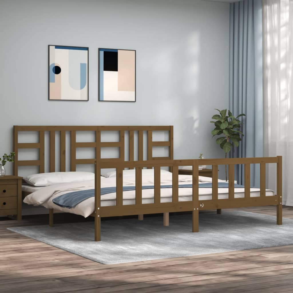 Berkfield Bed Frame with Headboard Honey Brown 200x200 cm Solid Wood