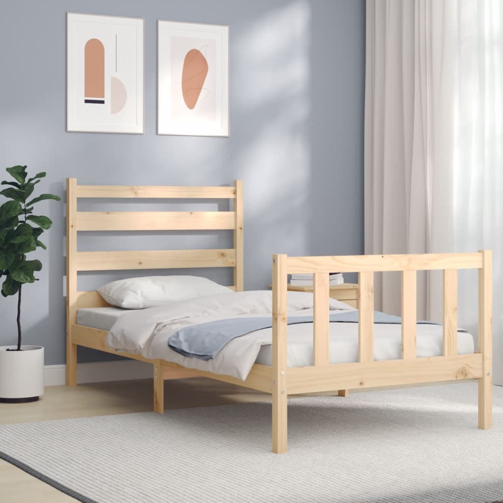 Berkfield Bed Frame with Headboard Small Single Solid Wood