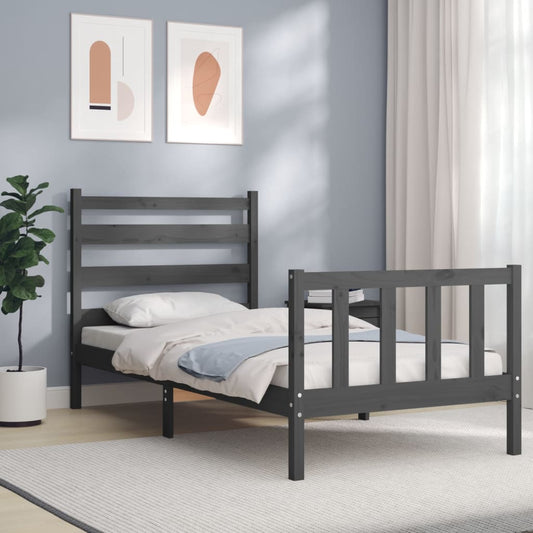 Berkfield Bed Frame with Headboard Grey 90x190 cm 3FT Single Solid Wood