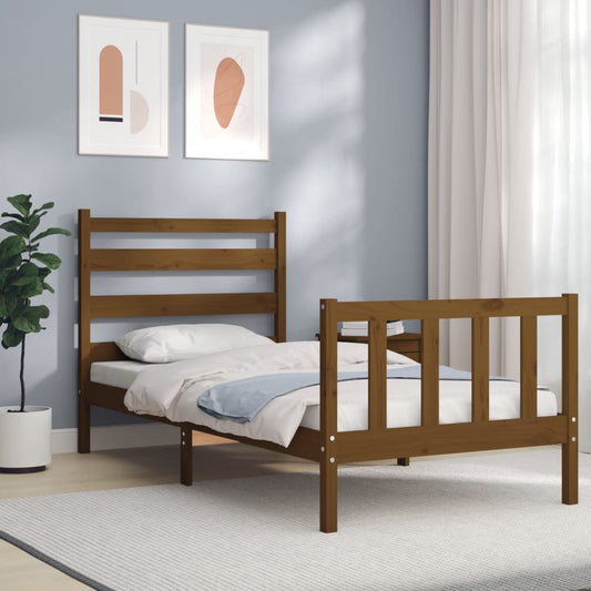 Berkfield Bed Frame with Headboard Honey Brown 90x190 cm 3FT Single Solid Wood