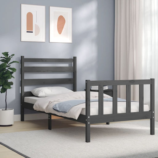 Berkfield Bed Frame with Headboard Grey 100x200 cm Solid Wood