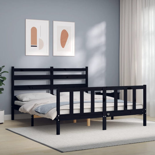 Berkfield Bed Frame with Headboard Black 160x200 cm Solid Wood