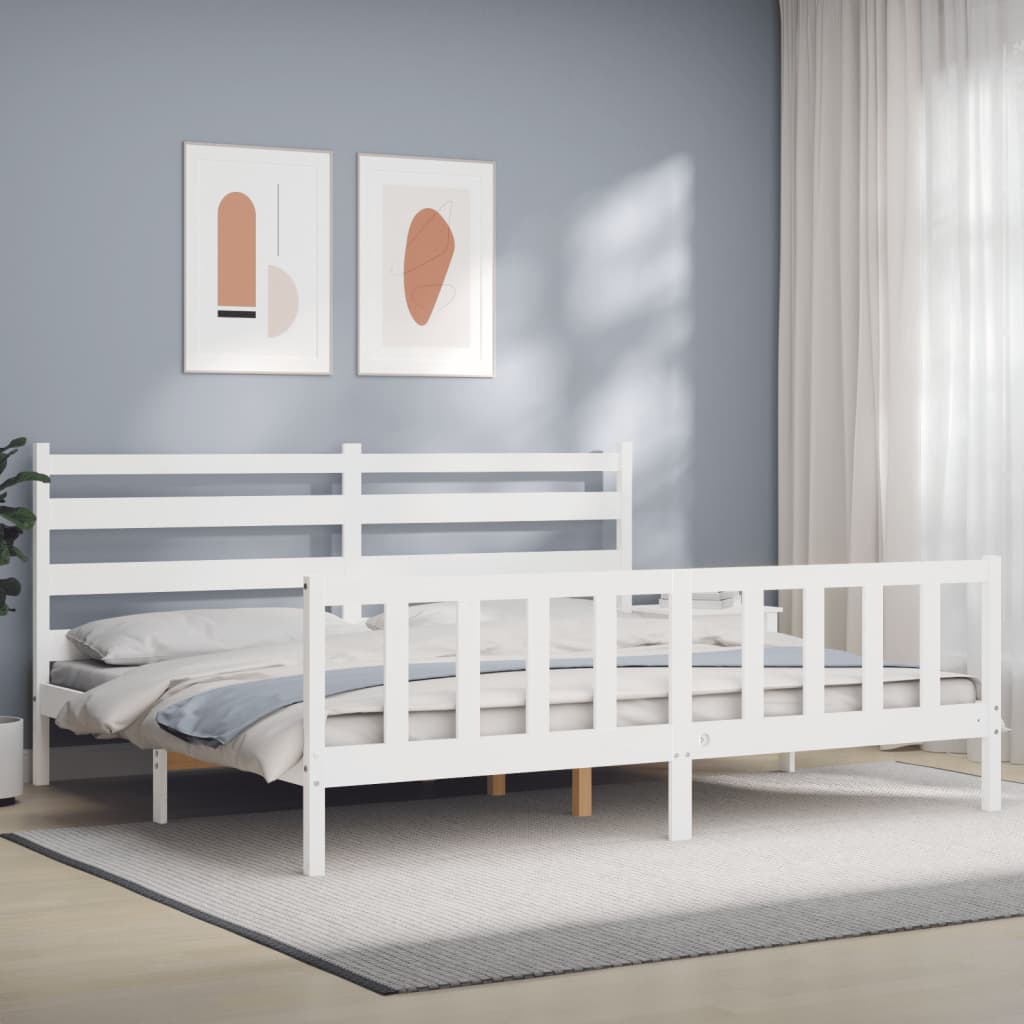 Berkfield Bed Frame with Headboard White 180x200 cm 6FT Super King Solid Wood