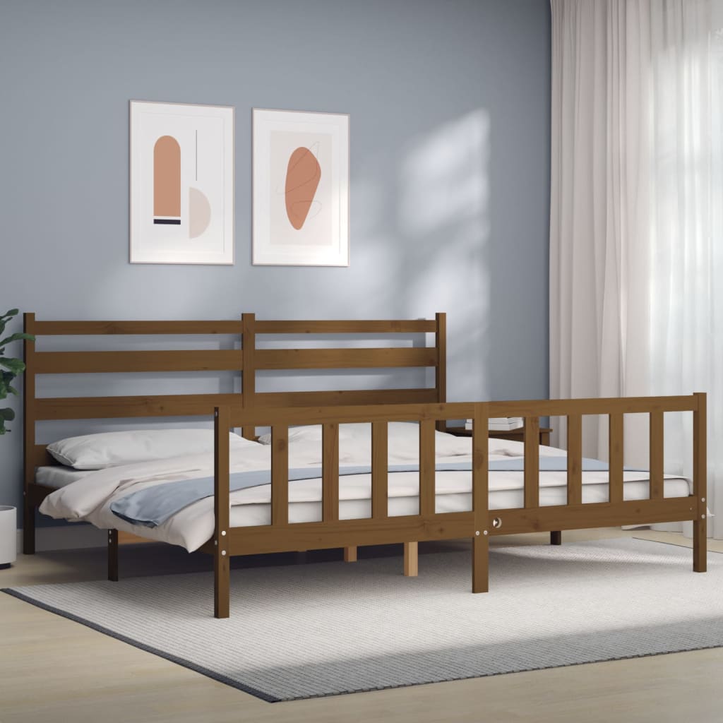 Berkfield Bed Frame with Headboard Honey Brown 200x200 cm Solid Wood