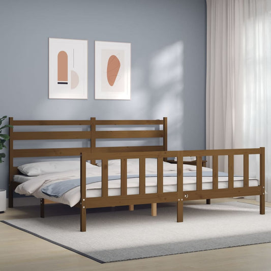 Berkfield Bed Frame with Headboard Honey Brown 200x200 cm Solid Wood