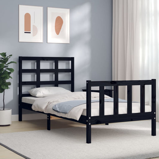 Berkfield Bed Frame with Headboard Black Small Single Solid Wood