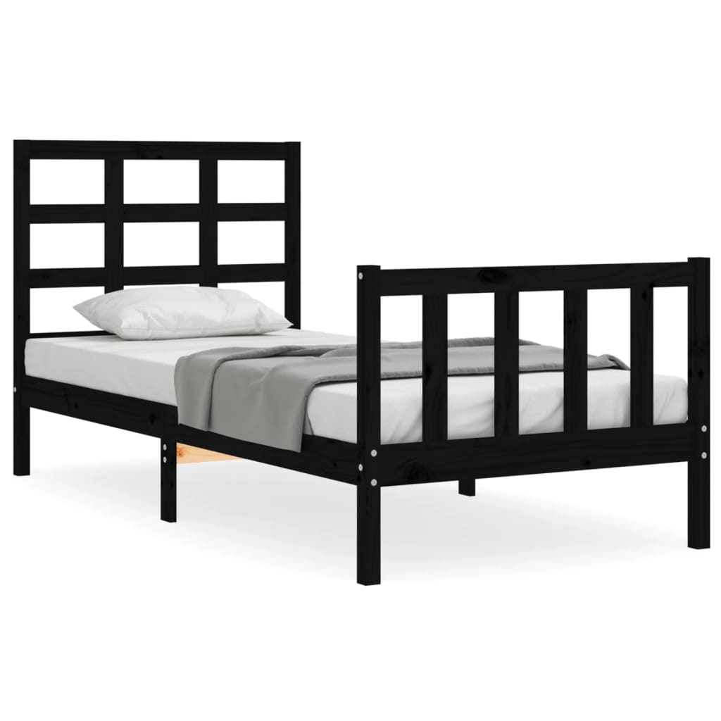 Berkfield Bed Frame with Headboard Black 90x190 cm Solid Wood
