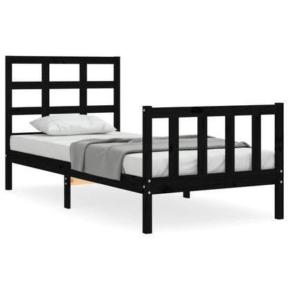 Berkfield Bed Frame with Headboard Black 90x190 cm Solid Wood