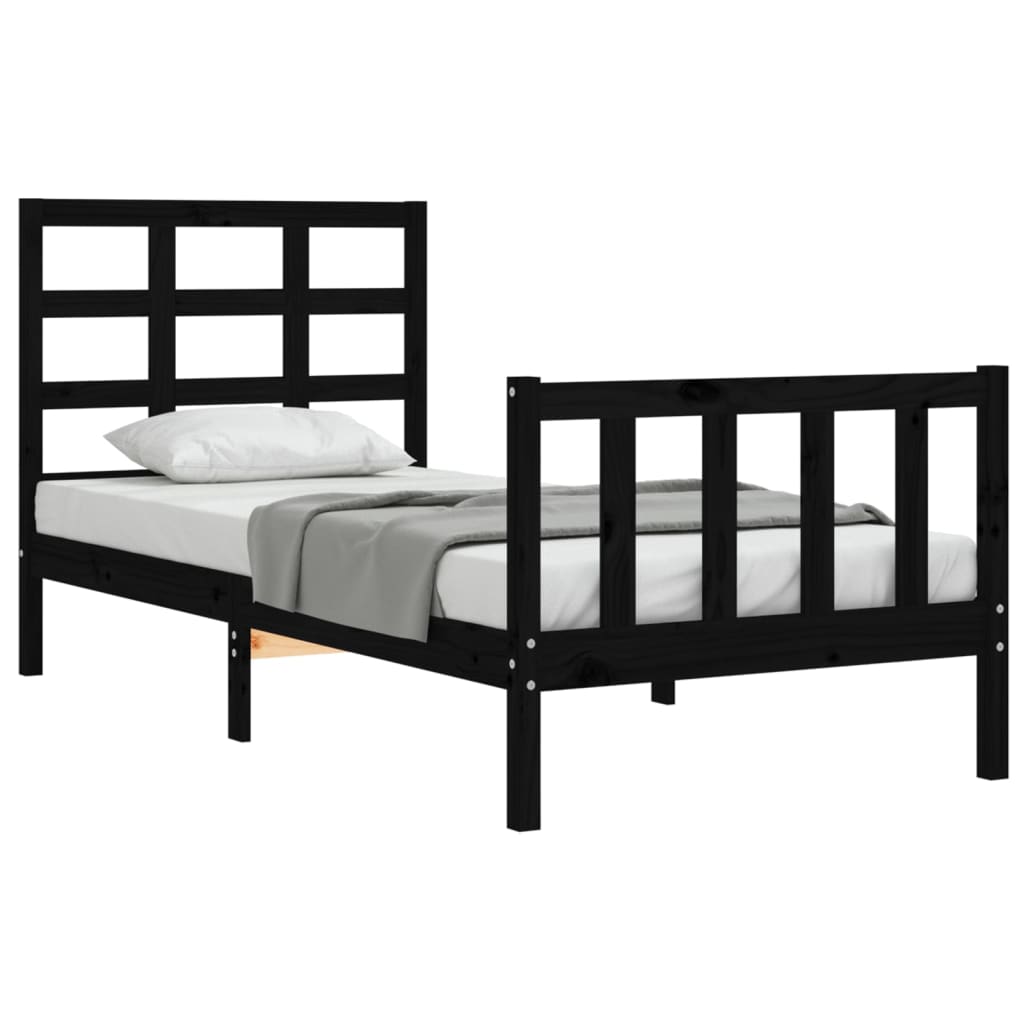 Berkfield Bed Frame with Headboard Black 90x190 cm Solid Wood