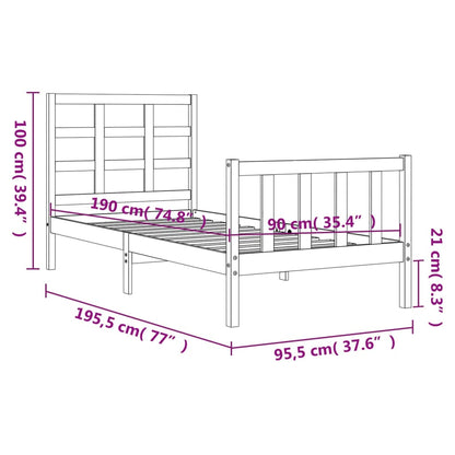 Berkfield Bed Frame with Headboard Black 90x190 cm Solid Wood