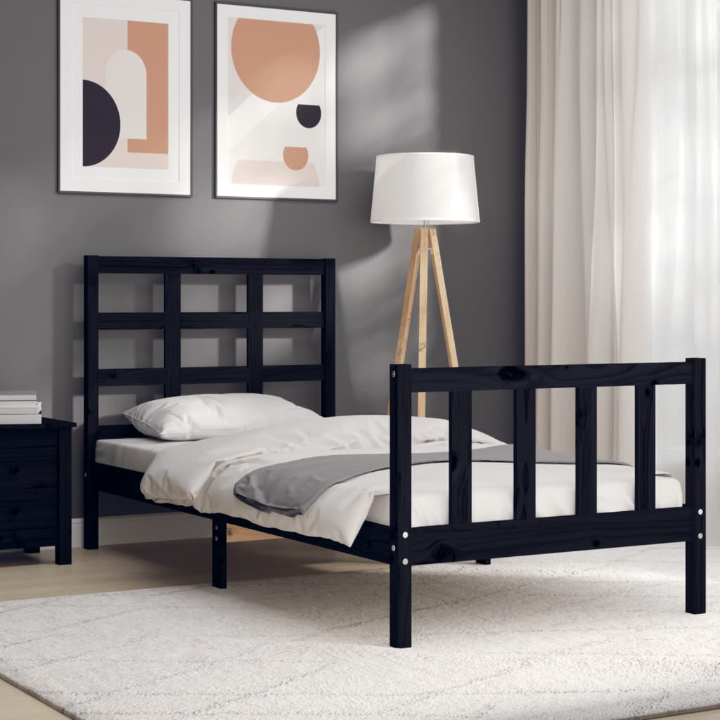 Berkfield Bed Frame with Headboard Black 90x190 cm Solid Wood
