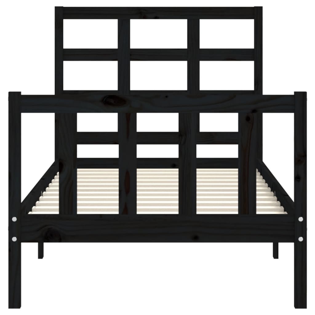 Berkfield Bed Frame with Headboard Black 90x190 cm Solid Wood