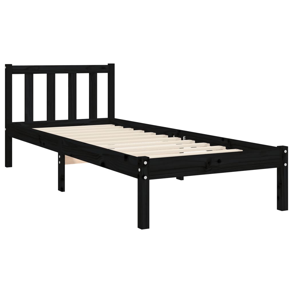 Berkfield Bed Frame with Headboard Black 90x190 cm Solid Wood