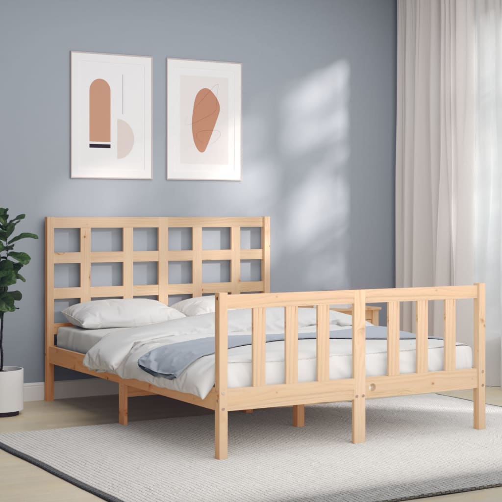 Berkfield Bed Frame with Headboard Small Double Solid Wood