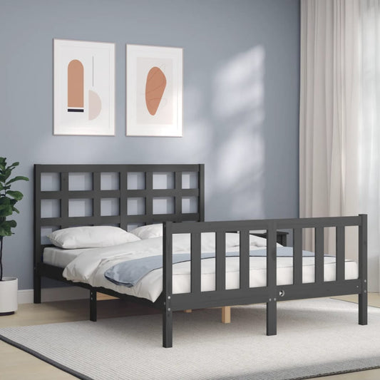 Berkfield Bed Frame with Headboard Grey Small Double Solid Wood