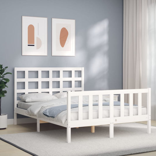 Berkfield Bed Frame with Headboard White 140x190 cm Solid Wood