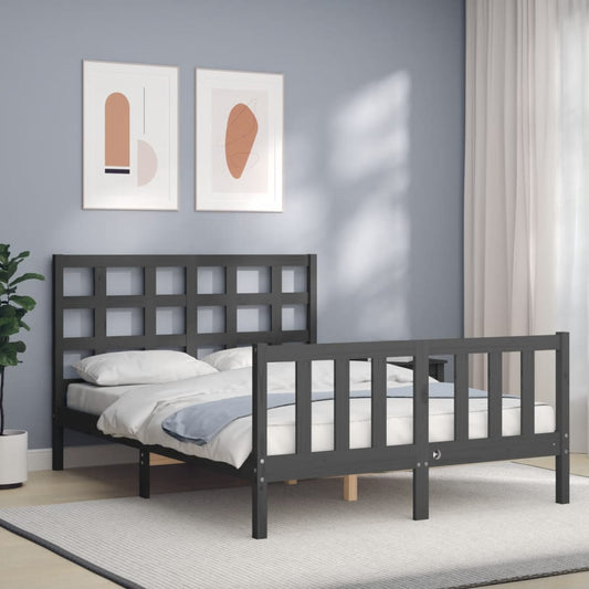 Berkfield Bed Frame with Headboard Grey 140x190 cm Solid Wood