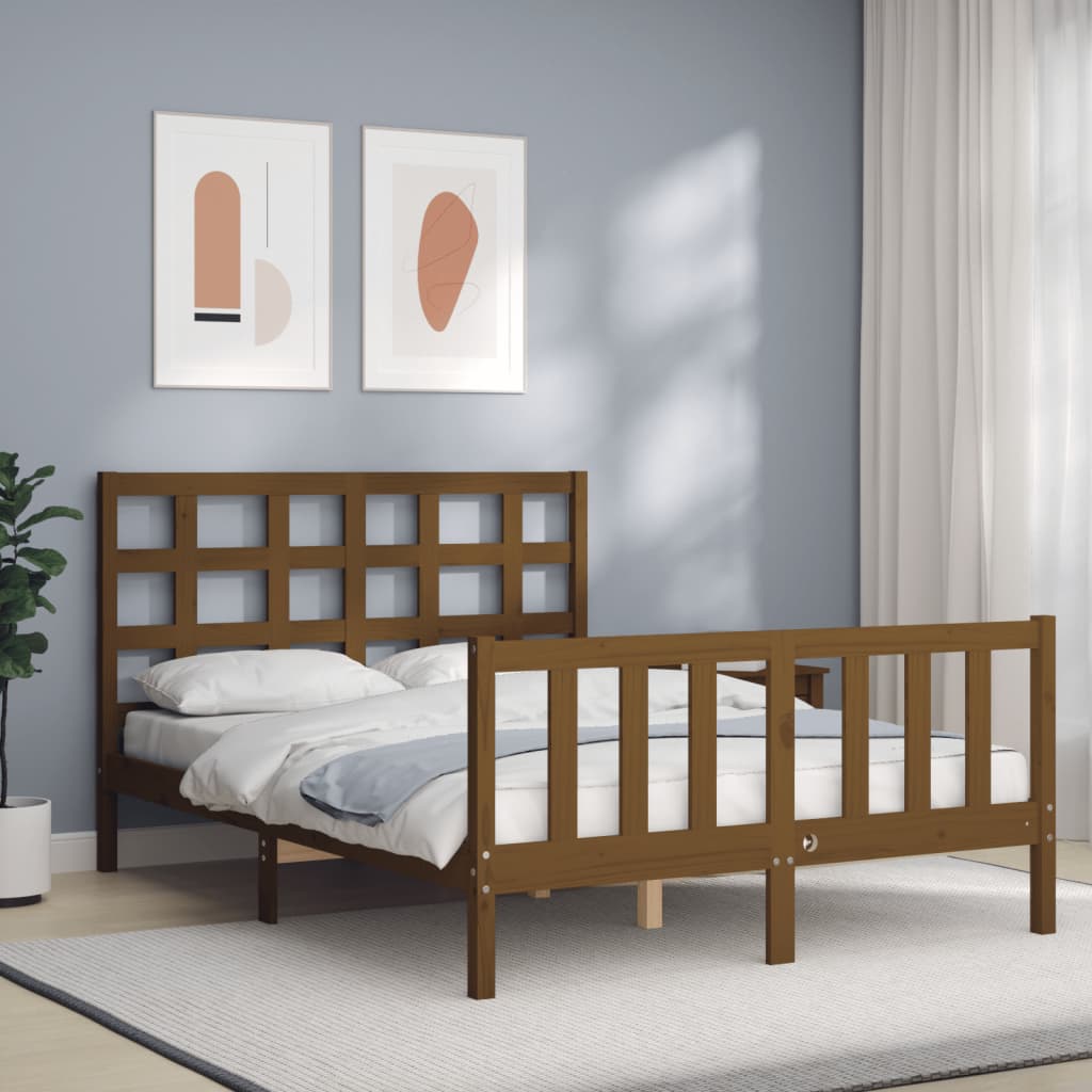 Berkfield Bed Frame with Headboard Honey Brown 140x190 cm Solid Wood