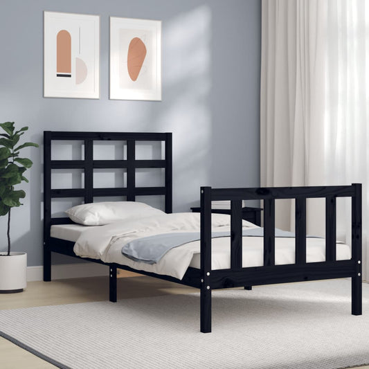 Berkfield Bed Frame with Headboard Black 90x200 cm Solid Wood